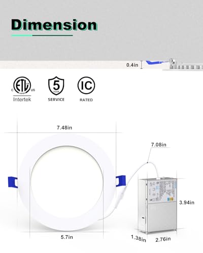 Image of VOLISUN 12 Pack 7 inch Recessed Lighting, 5CCT, 2700K-5000K Selectable