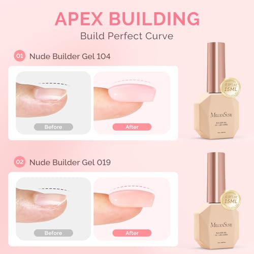 Image of MelodySusie 2PCS 15ML Nude and Pink Builder Gel Set for Nails Thickening, Soak Off UV Extension Gel Rhinestone Glue in a Bottle for Nail Art Design Gift for Women DIY Manicure at Home