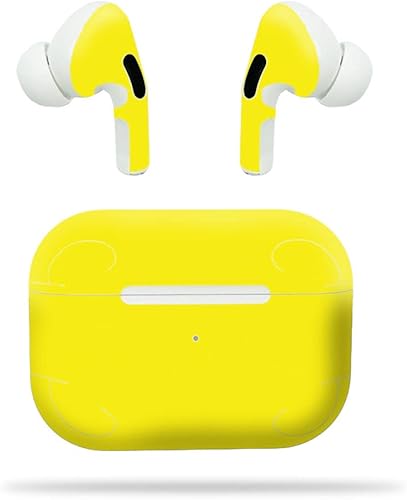MightySkins - Compatible con Apple Airpods Pro - Amarillo sólido  Funda protectora de vinilo duradera y única  Fácil de aplicar, quitar y cambiar de