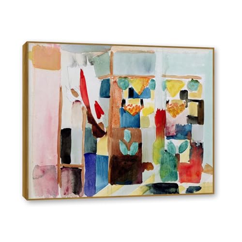 Tableau August Macke Enfants aux Greengrocers impression sur toile 50x60cm cadre teck