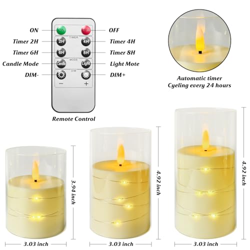 Image of 3Pcs Glass LED Flickering Flameless Candles for Home Wedding Party Decor