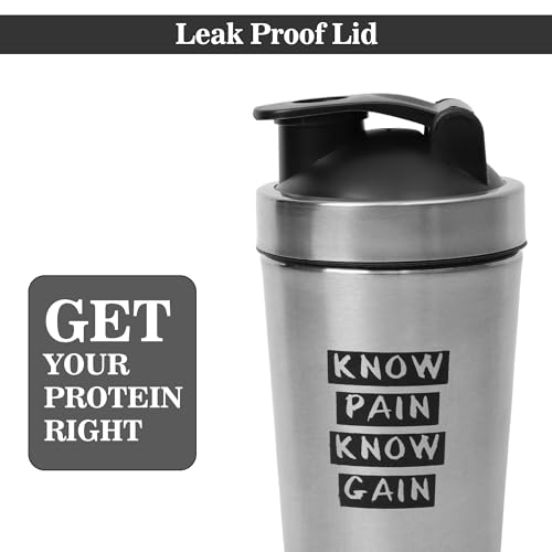 Image of Stainless Steel Shaker Bottle, 590ml (Grey) | Includes Steel Ball for Smooth, Lump-Free Shakes, Perfect for Protein, Supplements, and Beverages