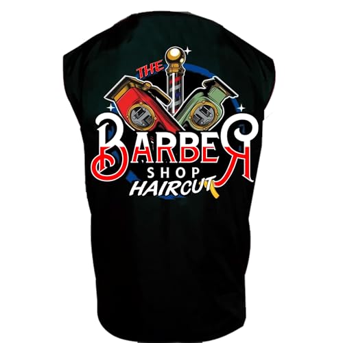 Professional Custom Barber Vest, Jacket, Smock, Black with Barber Tools Print2