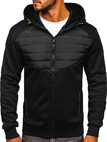 BOLF Hombre Chaqueta acolchada de Entretiempo con Capucha Cierre de Cremallera Cazadora Aviador Sweatshirt Ropa de Abrigo Plumas Jacket Outdoor Básico Estilo Deportivo KS2232 Negro M [4D4]