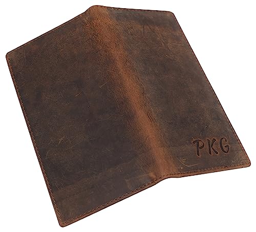 Personalized Name Initials Wallets Vintage Leather RFID Bifold Checkbook Cover Holder Womens Mens (Brown)3