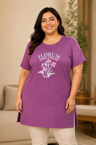 Image of RYSH Women's All-Over Printed Cotton Plus Size Longline T-Shirt with Pockets