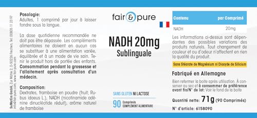 NADH 20mg Fair & Pure - 180 comprimés sublinguaux végans