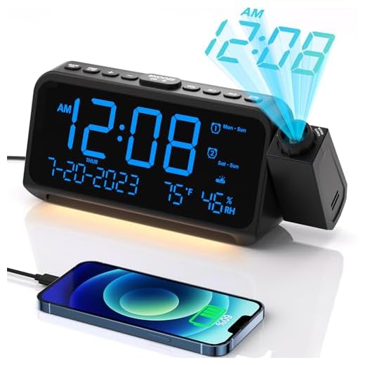 Projection Alarm Clock for Bedroom, Alarm Clock with 350° Rotatable Projector, 5 Brightness, Dual Alarm with Weekday/Weekend Mode, Temp & Humidity, Snooze, Bedside Alarm Clock for Heavy Sleepers(Blue)