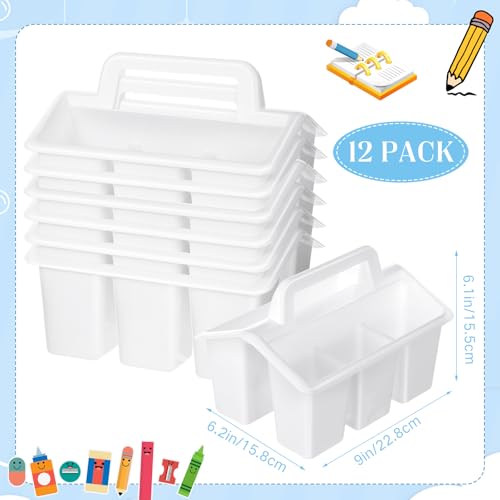Image of WILLBOND 12 Pcs Classroom Storage Caddies Stackable Utility Caddies with 4 Compartment Plastic Caddy with Handle Portable Storage Bins Organizers for Kids Schools Art Craft Supplies(White)