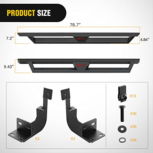 Image of Nilight Running Boards for 2015 2016 2017 2018 2019 2020 2021 2022 2023 2024 Chevy Colorado /GMC Canyon Crew Cab Dual-Stage Textured Black Powder Coated Slip-Proof Side Step Nerf Bars