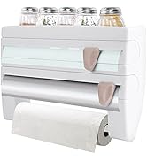 Cling Film Holder, 3 in 1 Kitchen Roll Holder Wall Mounted for Cling Film, Foil and Kitchen Roll,...