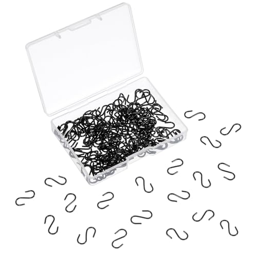 Lusofie 150Pcs Small S Hooks - 1/2 Inch Stainless Steel Hanging Hooks for Christmas Ornaments, Jewelry, Key Chain, Tag, DIY Crafts (Black)