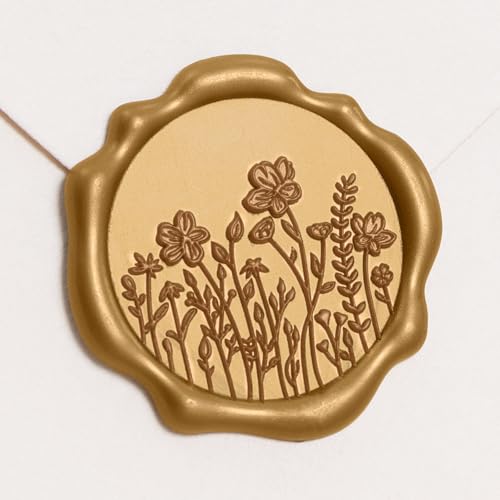 UNIQOOO Wildflower Wax Seal Stickers - Floral Wedding Invitation Envelope Seal Sticker, 50 Pcs Self- Adhesive Antique Gold Field of Flowers Stickers, Perfect for Christmas, Gift Wrapping