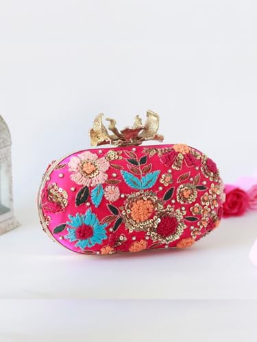 Image of THE TAN CLAN Flora Resham Hand Embroidered Clutches Purse Luxury Evening HandBags for Women