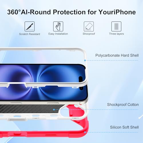 Image of MARKILL Compatible with iPhone Case with Ring Stand, Military Grade Drop Protection Full Body Rugged Heavy Duty Protective Durable Cover iPhone. (Hot Pink, iPhone 16 Plus 6.7 inch)