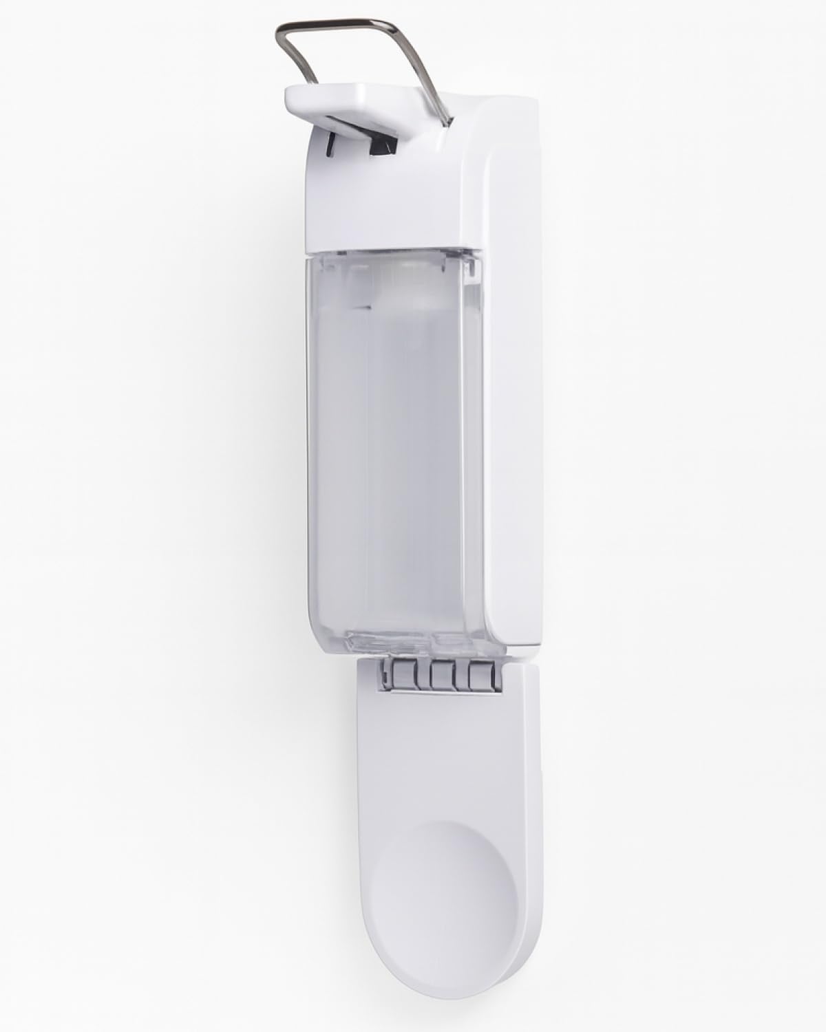 Universal Armhebelspender Desinfektion 1 Liter Weiß | Dosierung 0,6–2,0 ml, 1-Liter-Flasche inkl., Tropfschale & Made in Germany
