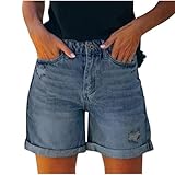 Women's Y2K Denim Shorts Ripped Distressed Rolled Hem Casual Summer Button Zip Retro Jeans Shorts with Pockets