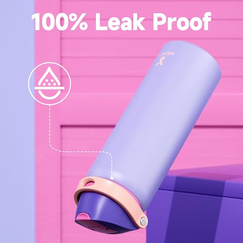 Image of 32 oz Insulated Water Bottle for Women: Meoky Stainless Steel Metal Water Bottle with 2-in-1 Straw and Spout Lid - Leak Proof, Cold for 24 Hours, Protective Silicone Base, BPA-Free for Sports, Orchid