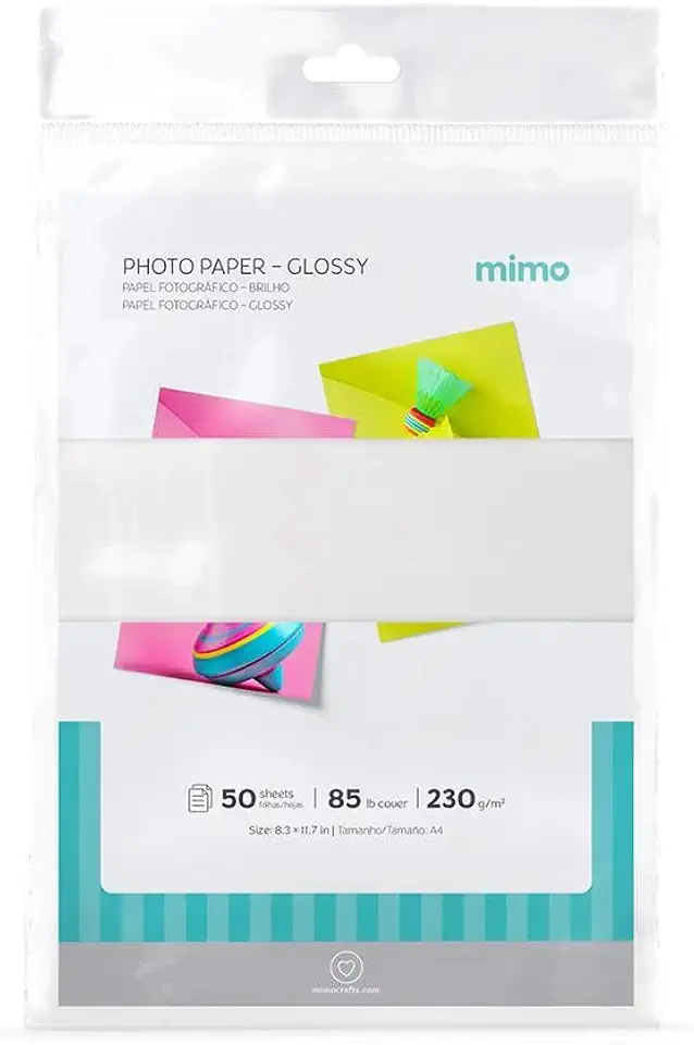 Mimo - Papel Fotográfico Brilho - A4-230g - 50 Fls - Qualidade Premium - Controle de Absorção da Tinta Para Melhor Absorção e Resistente a Água - Gramatura de 230 g/m²