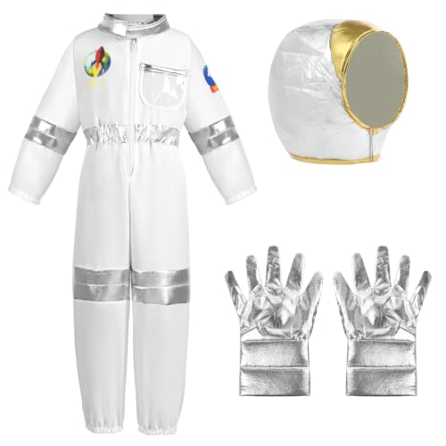 AUYAO Astronaut Kostüm kinder, Silber Astronautenkostüm Kind, Unisex Astronautenoverall, Weltall Kostüm Mädchen Jungen Raumfahrer Spaceman Kostüm Faschingskostüme, Halloween, Cosplay, Mottoparty (S)