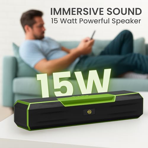 Image of OOGE Vibebox 7000 Bluetooth Speaker, 15W Portable Wireless Speaker with TWS Connection, Type-C Charging, AUX Input, FM Radio, USB & TF Card Support, 8H Playtime (Movie,Music Modes) (Green)