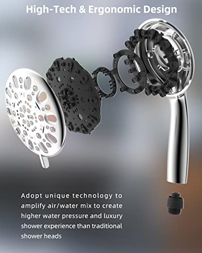 Hibbent 7-Spray Handheld Shower Head, High Pressure 5" Shower Heads With Powerful Shower Spray, 71-Inch Stainless Steel Shower Hose, Adjustable Bracket, Brass Joint Holder, Shower Body Spray #TOP6