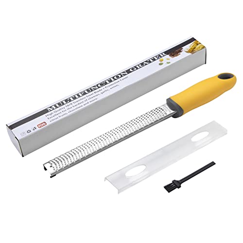 Rallador de Queso, Limón Zester Rayador de Cocina con Cuchilla de Acero Inoxidable para Cítricos, Jengibre, Ajo, Verduras, Frutas, con Funda Protectora, Cepillo de Limpieza (Amarillo) Cover