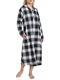 Latuza Women's Petite Flannel Nightgown Long Sleeves Night Gown XL Black