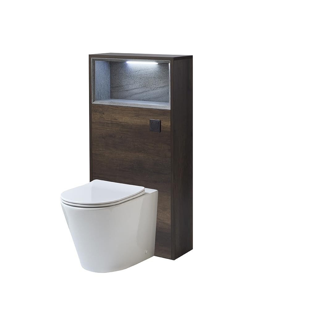 Milano Dark Oak Unit / Black Flush Bexley 600Mm Dark Oak Bathroom Wc Unit Led Lit Shelf Toilet