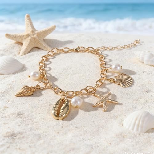 Image of Shell Anklets for Women Shell Beach Jewelry Accessories White Pink Black Flower Ankle Bracelet Summer Vacation Dress Outfits