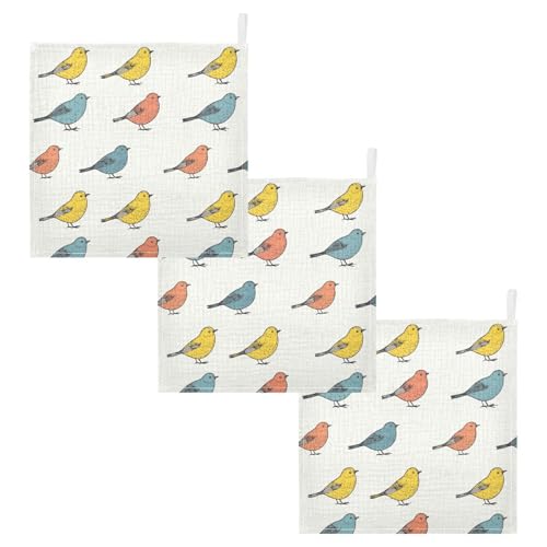 vvfelixl Baby Muslin Washcloths Colorful Cute Bird Baby Burp Cloths Cotton Babys Face Towel for Newborn Infants Boys Girls Soft and Absorbent 11.8 X 11.8 in, 3 Pack2