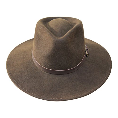 B&S Premium Lewis - Fedora Hut mit breiter Krempe - 100% Wollfilz - wasserfest - Lederband - 56cm Dunkelbraun