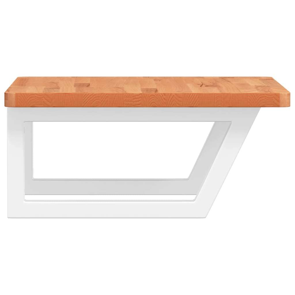 Mensola per lavabo da parete, in acciaio e legno massiccio di faggio, 50 x 50 x 2,5 cm, ripiano sospeso per bagno, salvaspazio e robusto