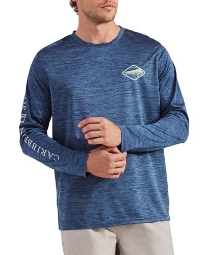 CARIBBEAN JOE Men's Standard Rash Guard, Logo Long Sleeve Sun Protection Swim, Beach and Fishing T-Shirt Top