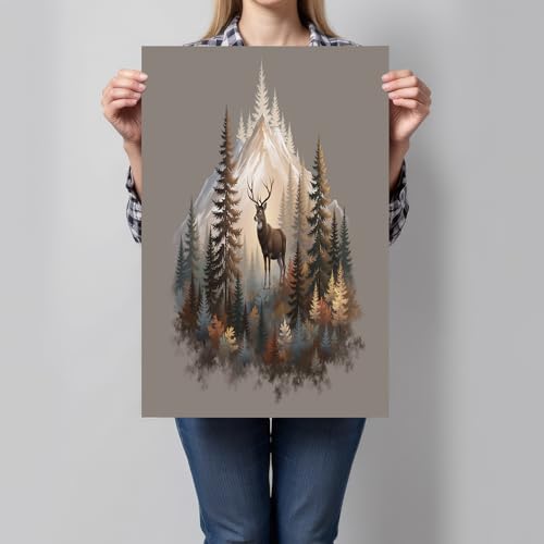 Cuadros de ciervos decorativos para salón y tema de bosque natural en lienzo de 60x80 cm