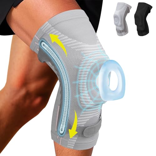 Knee Brace for Women and Men, Knee Sleeve with Patella Pad & Side Stabilizers, Compression Support for ACL/PCL, Running and Sports (Grey,XL)