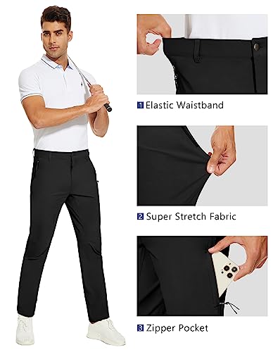 Puli Mens Golf Pants Slim Fit Stretch Work Hiking Dress Pants 30" Quick Dry Waterproof Lightweight Casual Black 38 #TOP1