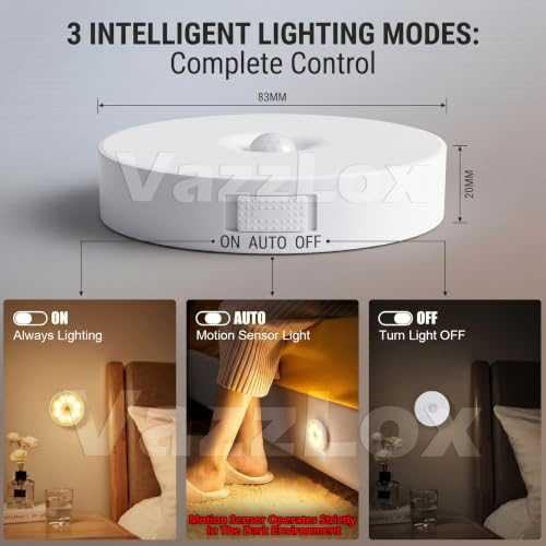 Image of VazzLox Motion Sensor LED Light (Warm | Pack of 4) Wireless USB Rechargeable Self-Adhesive Motion Sensor Light for Home Indoor Auto On /Off Cabinet Light Wardrobe Lights with Sensor Stairs Night Light