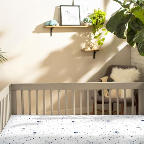 Image of JISEN Baby Fitted Crib Sheets for Boys Girls 52x28 Inch Stars Planets