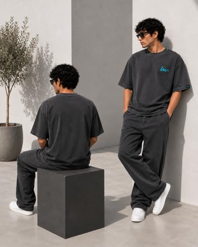 Image of Oversized T-Shirt for Men and Women, Black, White, and Charcoal Grey Colour, Cotton, Drop Shoulder Baggy Fit