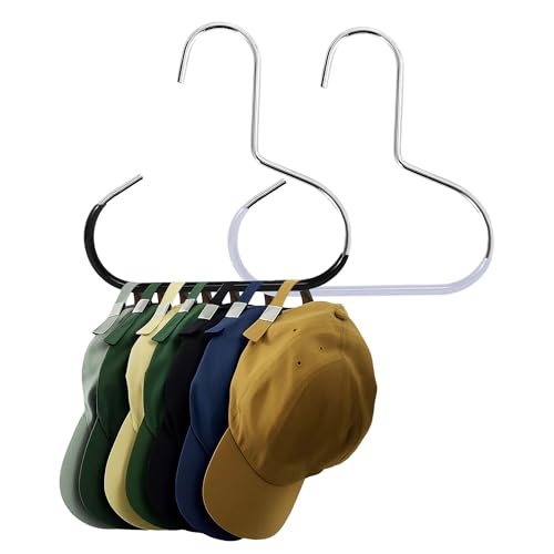 TUYOBG Stainless Steel Hat Stand Hooks, 2PCS No-Drilling Hat Rack for Closet Organizer, Space-Saving Hangers Baseball Cap Storage for Hanging Hats, Ties, Scarves, and Camisoles – Black and White