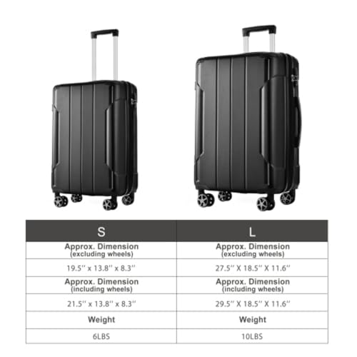 Luggage Set 2 Pieces, Suitcase, Hard Shell ABS, Lightweight Expandable (28 Inches Only) Suitcase with Double Wheels, Carry-on Luggage, Zipper Compartment, TSA Lock, Set of 2 (20/28), Black3