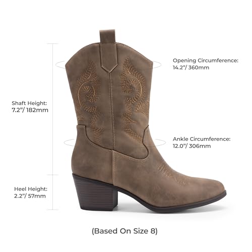 DREAM PAIRS Cowboy Boots for Women, Mid Calf Cowgirl Boots with Embroidery Round Toe Western Chunky Low Heel Shoes2