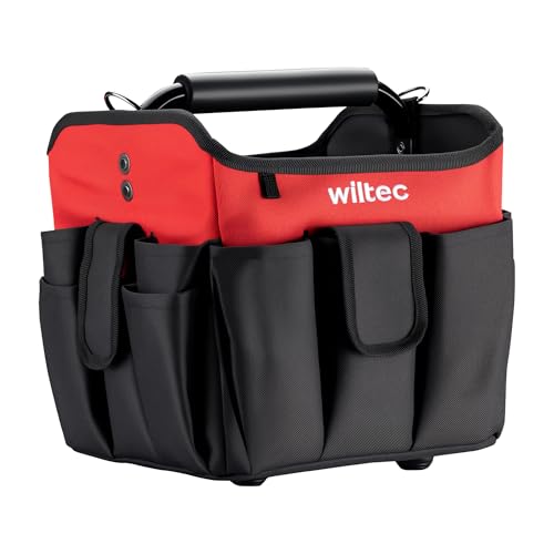 Wiltec faltbare Werkzeugtasche 25 x 23 x 28 cm bis 25 kg, Werkzeug Tasche 23 Fächer, Arbeitstasche mit Schultergurt, Transporttasche wasserresistent