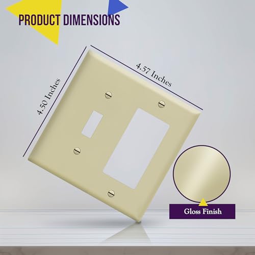 Image of ENERLITES Combination Toggle Switch /Decorator Switch Wall Plate, Size 2-Gang 4.50 inch x 4.57 inch, Polycarbonate Thermoplastic, 881131-I, Ivory
