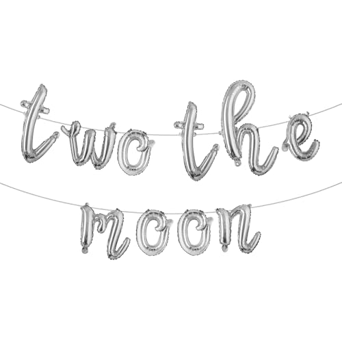 To the Two the Moon Balloons 2 the Moon Space Birthday Decoration Space Balloons Astronaut Balloons for Outer Space Theme Decor To Decoration (L TWO THE MOON Silver)