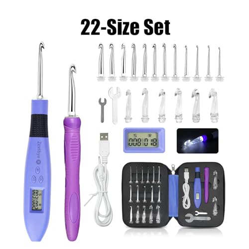 Image of BZVV Light Up Crochet Hook Set with Counter,Dual Handles and 22 Heads | Thickened reinforced connection, ergonomic backup handle, dedicated hook organizer, full-process tools and upgraded gift box