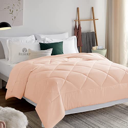 Image of Filbert Microfiber 250 GSM Diamond Stitch Double Bed Comforter Blanket for All Season Light Weight (92 inch x 106 inch Inches /233cm x 269cm) - Comforter King Size|Peach