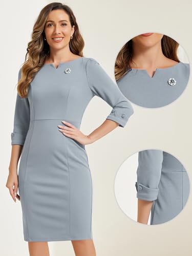 Image of Allegra K Work Dress for Women 3 /4 Sleeve Boat Neck Back Slit Sheath 2026 Professional Bodycon Business Casual Dresses