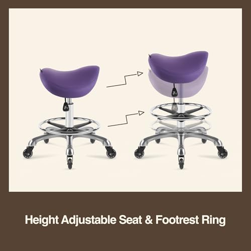 Image of Haku 506 Series Ergonomic Saddle Stool, Adjustable Pneumatic Swivel Rolling Stool with Wheels for Salon, Medical, Spa, Tattoo, Home and Office, English Violet